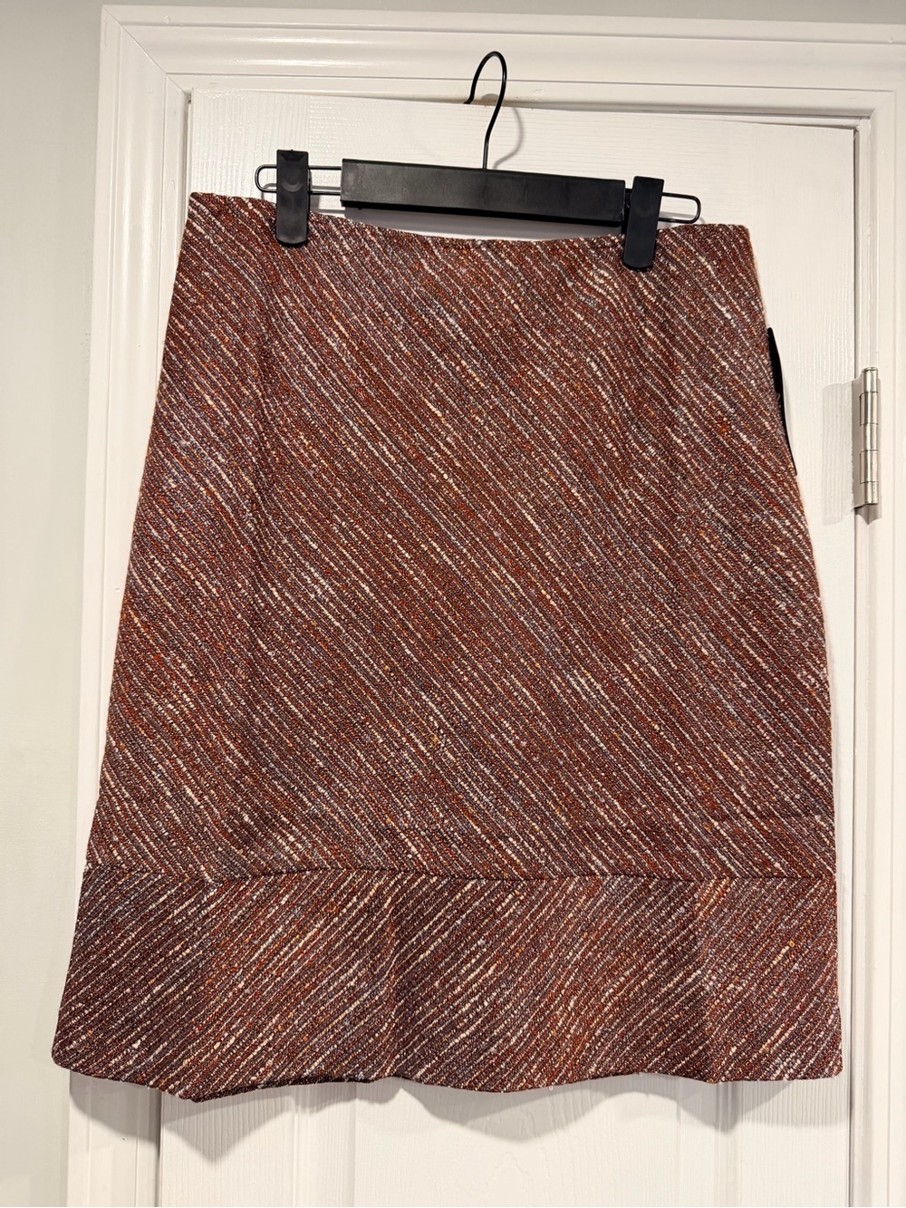 NWT NIC + ZOE Size 6 Tweed A-Line Skirt Burgundy Metallic Rust Lined Zip Up Slit